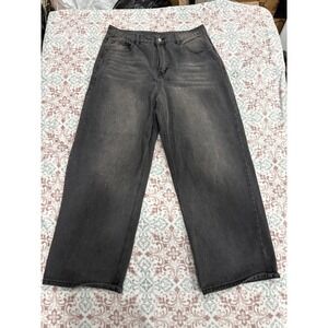 Manfinity Mens Wide Leg Jeans Faded Black Denim Streetwear Size L Relaxed Fit